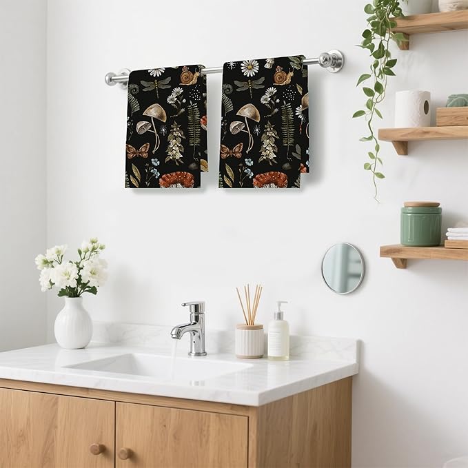 Vintage Mushroom Plants Floral Hand Towels,Set of 2 Absorbent Bath Towel Kitchen Dish Towel Home Gym Hotel Bathroom Decor,16x24 Inches