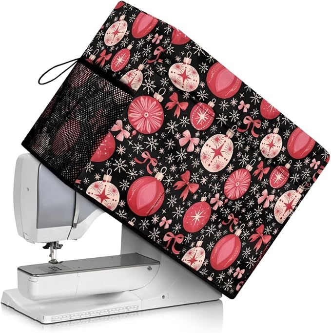 Sewing Machine Cover,Christmas Baubles Snowflakes Print | Dust & Pet Hair Protection,Fits Standard Singer, Brother and Janome Machines, Protecting & Decorating Your Sewing Space