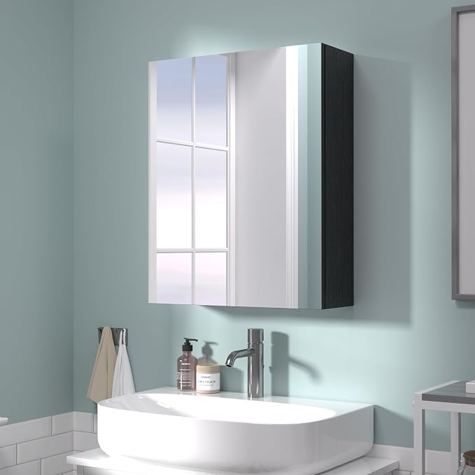 26x20 inch Bathroom Wall Cabinet, Saver Storage Cabinet, Medicine Cabinet with 1 Door and Adjustable Shelves, Black（Assembly Required）