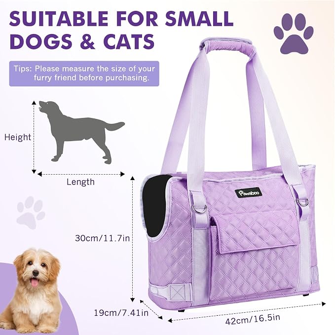 Pawaboo Dog Purse Carrier for Small Dogs with Pocket,Up to 11Lbs | Lightweight & Portable Dog Tote Bag Carrier Purses,Soft Sided Design,Front Pocket for Storage Travel Shopping Purple