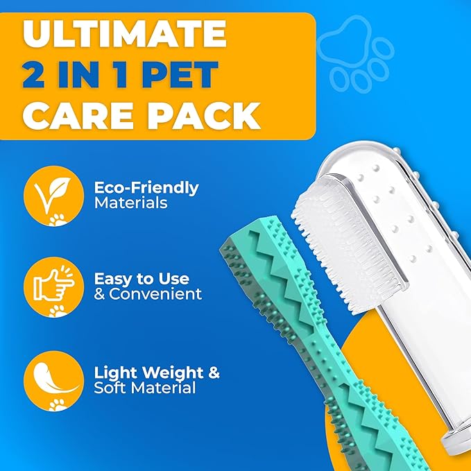 Dog Toothbrush Kit with Dental Chew Toy – 4-Pack Silicone Finger Toothbrushes + Travel Cases – Pet Dental Care for Dogs & Cats, Dog Teeth Cleaning, Plaque & Tartar Control, Fresh Breath + QR Guide