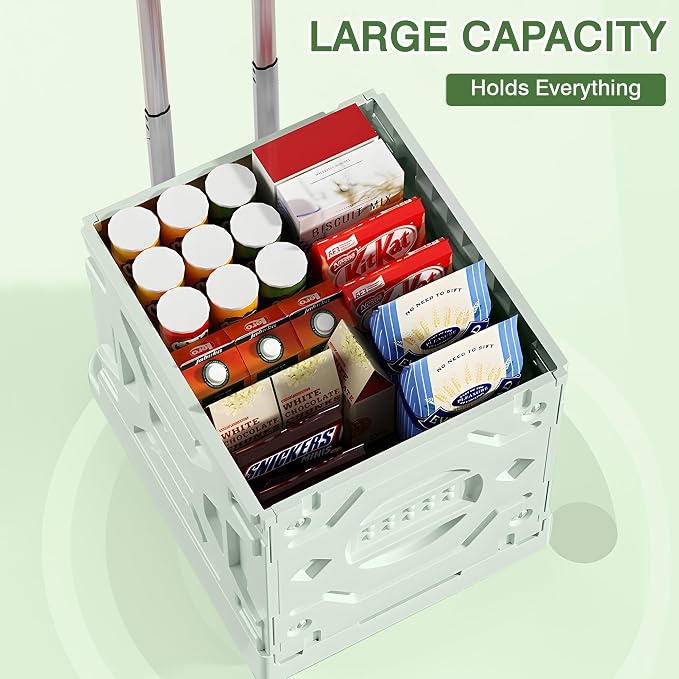 VECELO 16 GAL 2-in-1 Foldable Shopping Cart, Collapsible Utility Cart with Adjustable Handle & 360° Wheels, Dual-Mode Rolling Crate (Basket/Flatbed) for Groceries, Camping, Compact Storage, Green