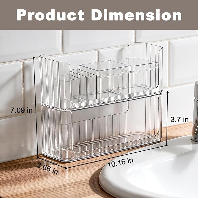 Medicine Cabinet Organizer, 2-Tier Stackable Makeup Organizer with Lipstick Holders & Cotton Swab Containers for Bathroom, RV,Mirror Cabinets, Vanity, Closet & Countertop
