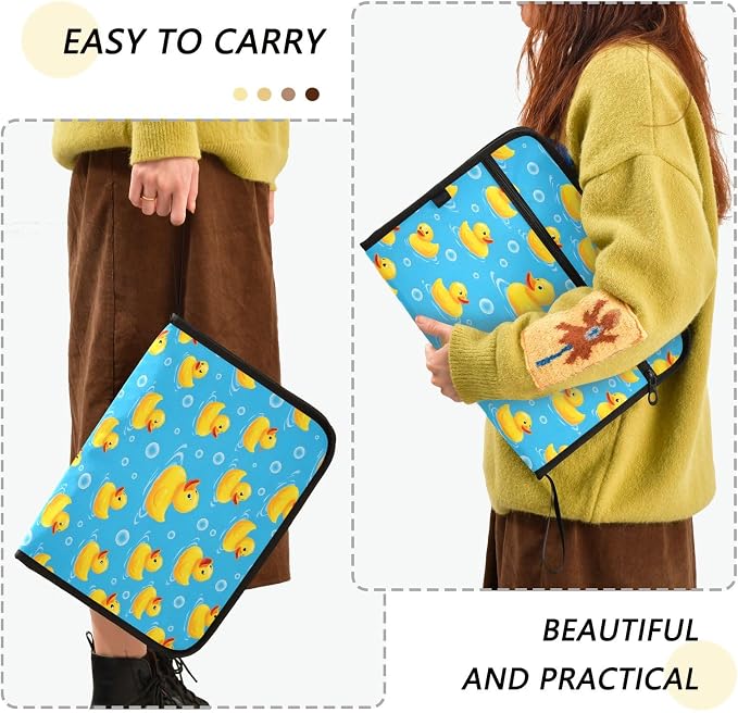 Duck Bubbles Pattern 13 Pocket File Organizer Expanding File Folder with Front Pouch Portable Business File Storage Document Organizer Folder with Zipper