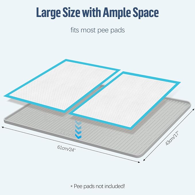 Pee Pad Holder for Dogs 24"x 17" Extra Large Silicone Puppy Pee Pad Tray | Potty Pad Holder with Raised Edge, Leak-Proof, No Spill Pet Training Pads Mat for Floor Protection, No Pee Pads