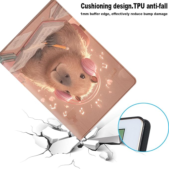 for Samsung Galaxy Tab S10 Ultra 2024/S9 Ultra 2023/S8 Ultra 2022 14.6 Inch Tablet Protective Cover with Adjustable Stand and Magnetic Auto Wake/Sleep,Capybara Headphone