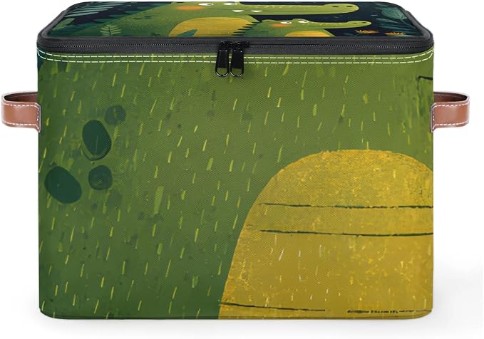 Cartoon Alligators Animal Foldable Storage Bin with Lid Zipper | Closet Shelf Organizer, Boxes, Basket Containers for Home, Lidded Storage Cube for Bedroom, Waterproof, with Handles