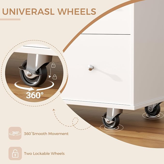 Mobile Kitchen Island on Wheels, Rolling Storage Cart with Drawers, White | 40" Rolling Kitchen Cart , Portable Utility Cart with Locking Casters, for Small Kitchens & Dining Rooms