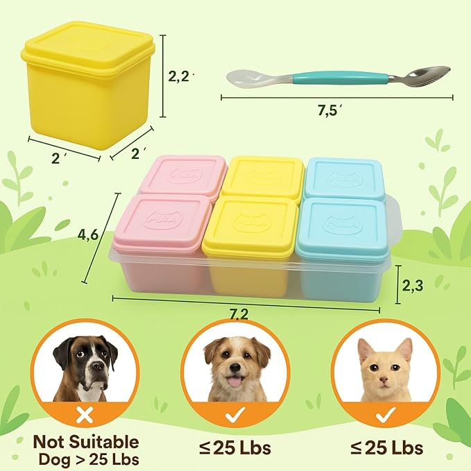 2ME Cat and Dog Food Storage Containers with Lids, 6-Pack 100% Silicone 4oz Each, with Dual-Ended Scoop – Keeps Wet Can Food Fresh, Odor-Resistant,Freezer, Microwave & Dishwasher Safe