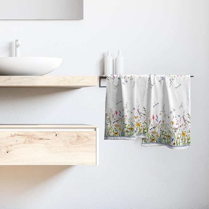 Wildflower Dragonfly Hand Towels Set of 2 Wild Floral Soft Microfiber Spring Summer Bath Towel Kitchen Dish Towels for Gym Spa Home Decor