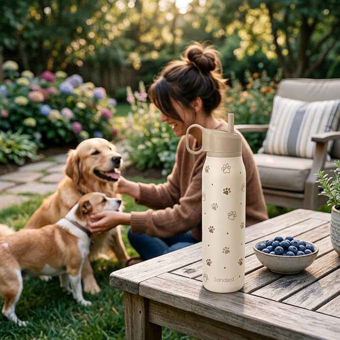 Dog Stainless Steel Water Bottle with Twist Lid 20oz, Travel Insulated Water Bottles for Sports & Gym, Gift for Women Girls Friends Pet Lovers Dog Moms Birthday Christmas