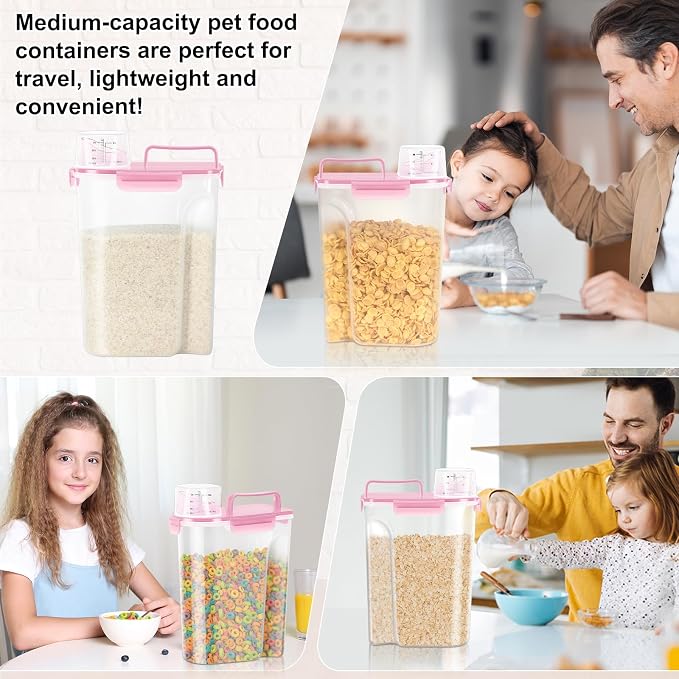 LEAWALK Airtight 10LBS Rice/Cereal/Dry Food Storage Container BPA Free, 5.28Qt Clear Plastic Kitchen and Pantry Organization Bin Suitable for Oats, Flour, Sugar, Pasta, Pet Food, etc (Rose Pink)