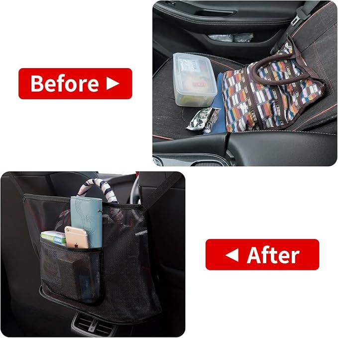 Car Net Pocket Handbag Holder Between Seats Universal Seat Back Storage Mesh Bag for Phone Purse and Smaller Items Barrier of Pet Kids, Black