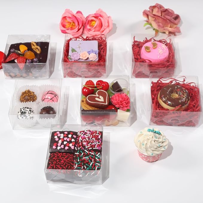 RomanticBaking 15PCS 5x5x2 Inches Full Clear Gift Boxes Party Wedding Favor | Clear Treat Boxes for Cookies,Mini Bundt, Cake,Pie ,Cinnamon Roll, Chocolate Truffle,Chocolate Covered Strawberries