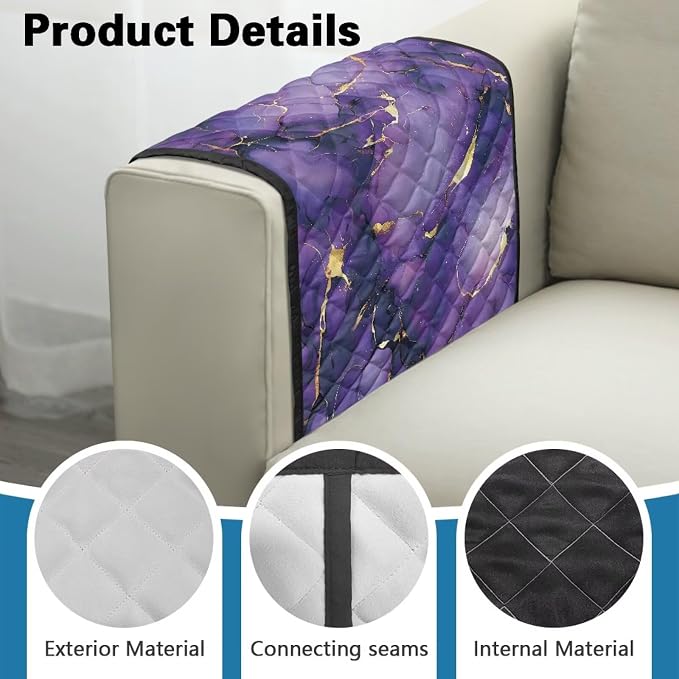 Purple Marble Sofa Armrest Cover Anti-Stain Dustproof Armchair Slipcovers Sofa Arm Cover, Removable Washable Stretch Armchair Slipcovers Universal Stylish Couch Covers