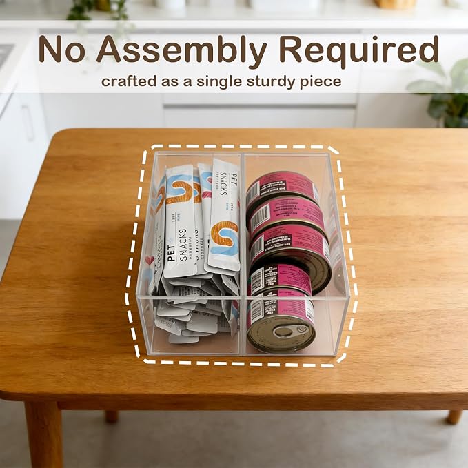 【UPGRADED】 2 Pack Acrylic Cat Treat Container, Openable Lickable Cat Treats Organizer, Dustproof Cat Food Can Organizer, Cat Treats Jar Pet Treat Container for Kitchen Cabinet Pantry Shelf