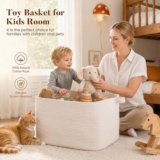 65L Large Woven Blanket Basket for Living Room, 19.7"x15.7"x11.8" | Nursery Laundry Hamper with Handle for Organizing Blankets, Pillows, Toy Storage With Handle, Large Baskets for Organizing