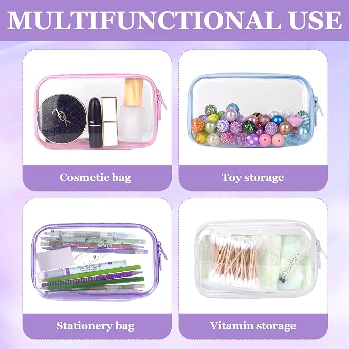 4 Pcs Clear Hard Shell Zipper Case, Hard Sided Pencil Case Clear Zipper Toys Puzzles Organizer, Travel Plastic Pouch for Makeup Storage Box, Building Blocks Bins