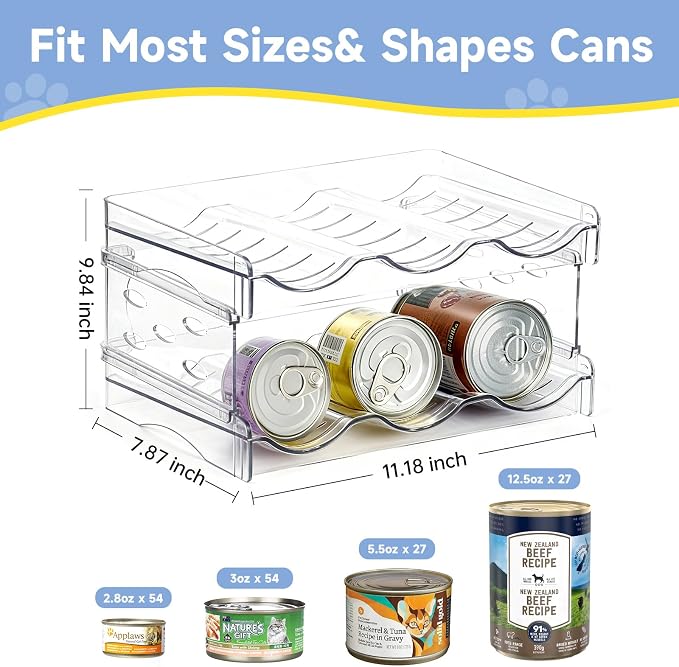 Cat Food Can Organizer 2-Tier Hold 36 Cans 3.5oz Transparent Cat Can Rack | Wet cat food storage rack suitable for kitchen cabinets and storage cabinet countertops,Suitable for multi size cans