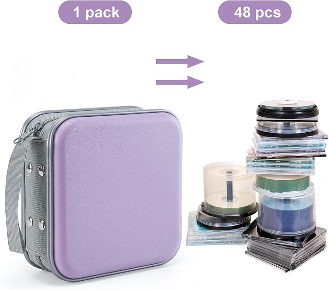 UENTIP CD Case for Car,48 Capacity DVD storage Organizer For Home Travel | CD Holder DVD Case, Smooth Double Zipper, Hard Plastic Shell, Scratch-Resistant, Slip-Resistant Tab, Blu-ray/CD/DVD Storage