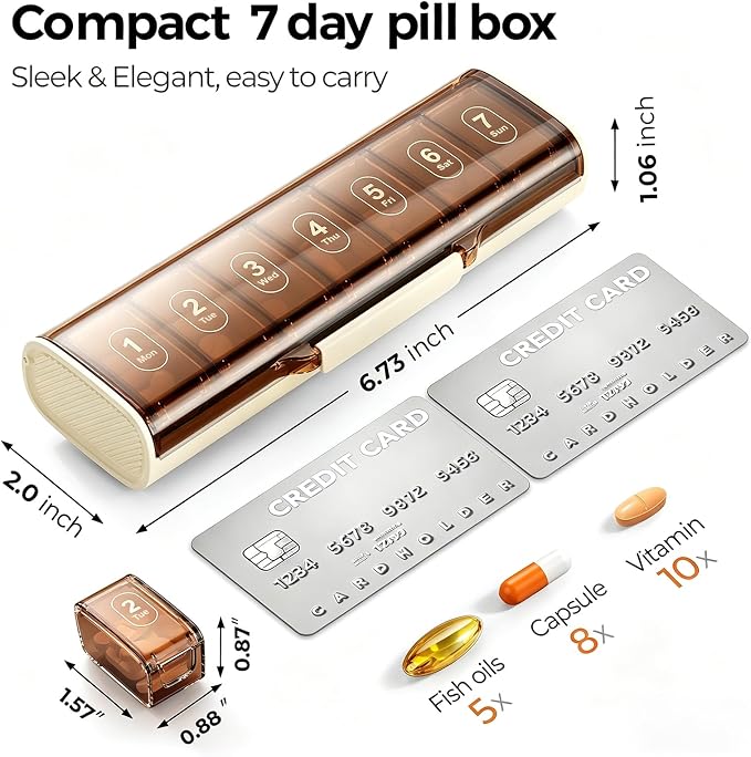 Weekly Pill Organizer,Portable 7 Day Pill Box,Moisture Proof Medicine Pill Organizer,Travel Pill Case with BPA-Free Material,Pocket-Size for Supplements & Vitamins (White)