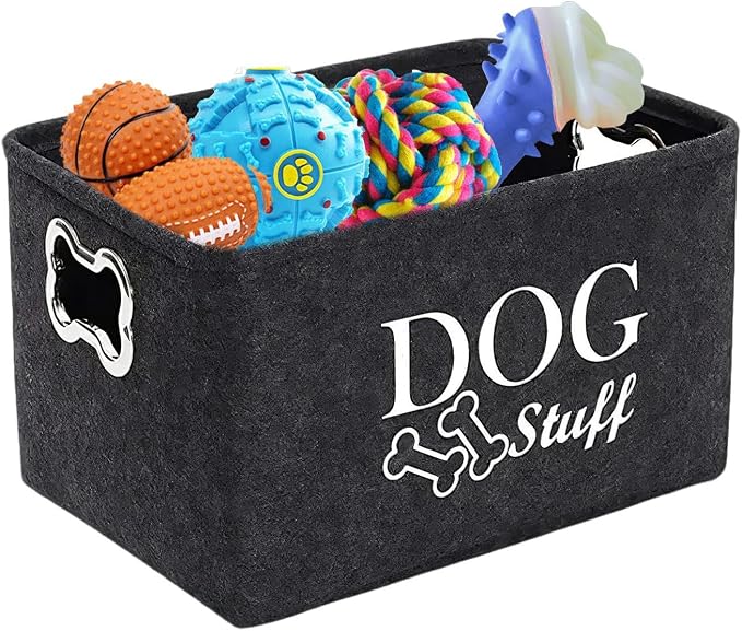 Dog Toy Storage, Dog Toy Box Organizer Baskets, Dogs Food Organizer, Felt Stuff Storage Baskets, Pet Puppy Dogs Toys Bin With Handle, For Organizing Pet Toys, Pets Clothes Blankets, 38×27×25cm
