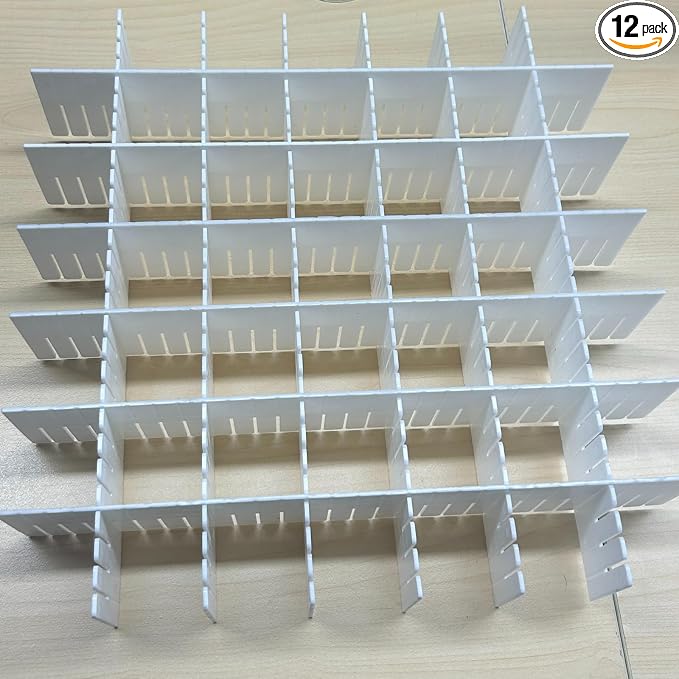 OtterOasis 12PCS Drawer Dividers, DIY Drawer Organizer Grid Drawer Dividers for Socks, Underwear, Makeup, Plastic Drawers Separators, White