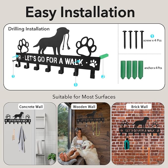Large Size Keys Holder for Wall Mount,13.5"x6.2" Dog Leash Holder for Wall,Metal Keys Holder on Wall Decorative with 7 Hooks,Key Rack for Entryway,Front Door,Hallway,Home,Office