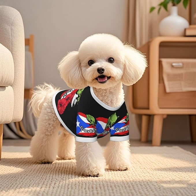Puerto Rico Frog Flag Dog Shirt Pet Cotton T-Shirt Soft Dog Clothes