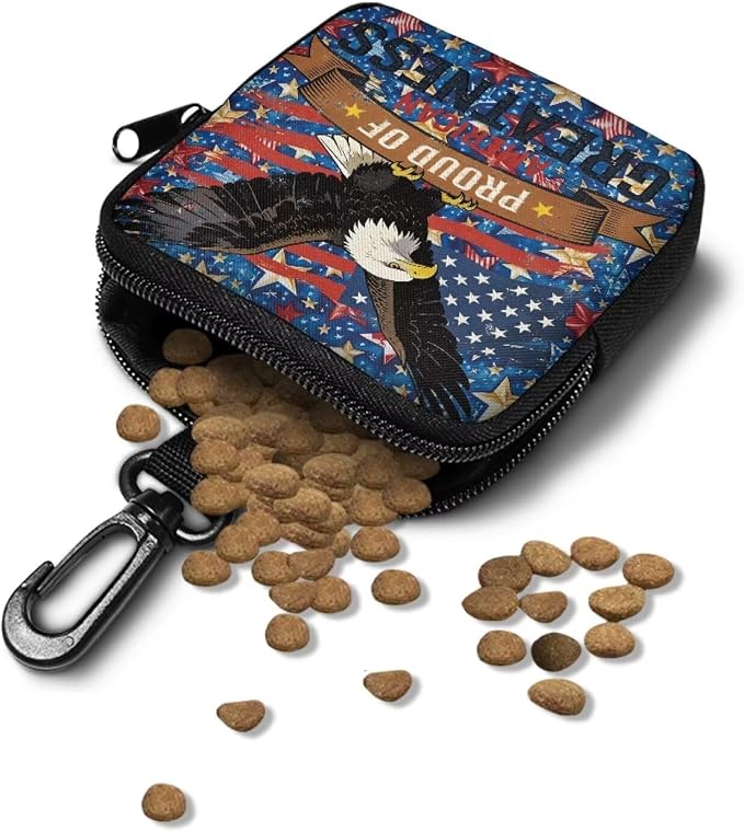 Dog Treat Pouch Dog Training Reward Pouch with Carabiner Small Dogs Treat Bag Pet Food Bags Zipper Closure to Avoid Spilling American Pride Eagle Greatness