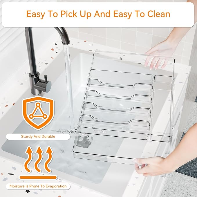Large Clear Expandable Silverware Drawer Organizer for Kitchen,BPA FREE Adjustable Utensil Drawer Organizer and Silverware Tray,Plastic Flatware Organizers,Cutlery,Knife,Fork and Spoon Holder