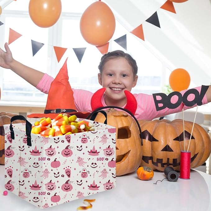 Rectangular Halloween Basket,Trick or Treat Basket for Boys and Girls,Waterproof collapsible storage box,Halloween Decor,Gift box(Ghost Face Halloween)