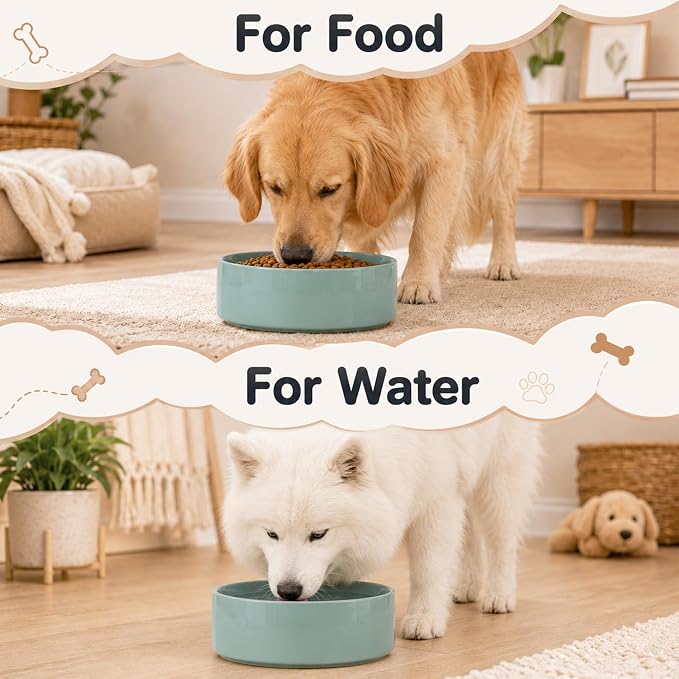 Havniva Ceramic Dog Bowls, Dog Food and Water Bowl Set, Dog Water Bowl | 8.3” Ceramic Dog Food Bowls with Non-Slip Rubber Base, Large Capacity, Dog Feeding Bowls for Large Dogs