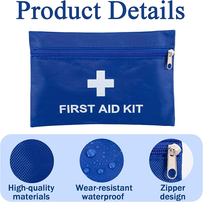 12 Pack Empty First Aid Kit Bag, Small First Aid Pouch Bulk, Water Resistant Travel Medical Organizer, Mini Emergency Supply Storage for Home, Car, Office, Camping, Outdoors (Blue, 20x14cm, Bag Only)