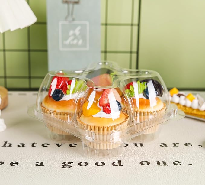 NPLUX 40 Pack 4 - Count Cupcake Containers with Tall Dome Lids | Compartment Holder, Connected Airtight Lid, Clear Plastic Stackable Boxes, Muffins, BPA Free, Standard Size
