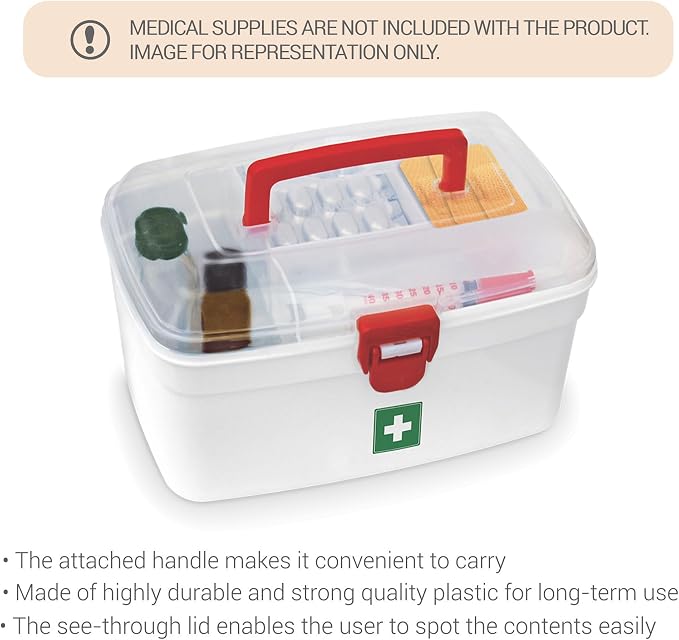Milton First Aid Box Empty, Lockable Medical Storage Box for Medicines | Milton Medicine Storage Box Empty, Lockable First Aid Box for Medication
