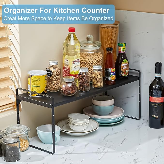 15.5 to 25.5 Inch Kitchen Cabinet Shelf Organizers，Kitchen Shelf Organizer | Adjustable Counter Organizer, Set of 4 Expandable Countertop Storage Shelves, Stackable Design, 30LBS Heavy Duty, Space Saver