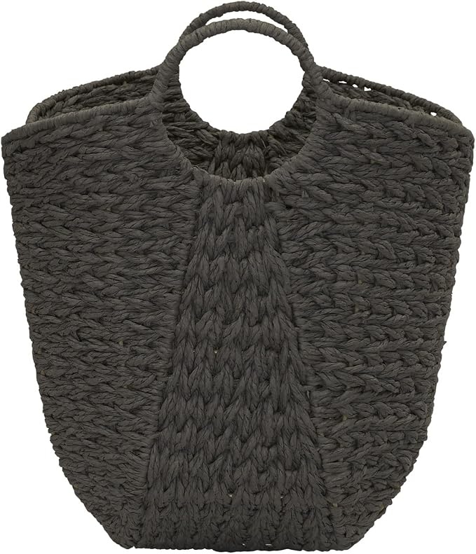 Household Essentials Handwoven Paper Rope Storage Basket with Metal Frame and Handles, Gray