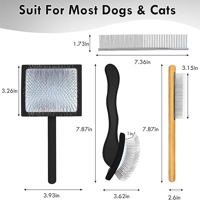 Slicker Brush for Dogs, Large Long Pin Dog Grooming Brush for Doodles Goldendoodles Poodles Labradoodle Bernedoodles, 3 Pcs Wooden Handle for Mats Tangles - Black