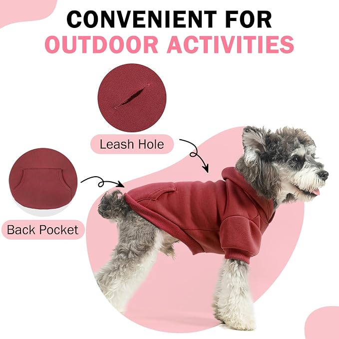 SCENEREAL Dog Hoodie Sweaters for Small Medium Large Size Dogs, Fleece Dog Sweatshirt with Hat and Pocket,Soft Cold Winter All Weather Dog Clothes for S to XL Sized Dogs, Burgundy XL