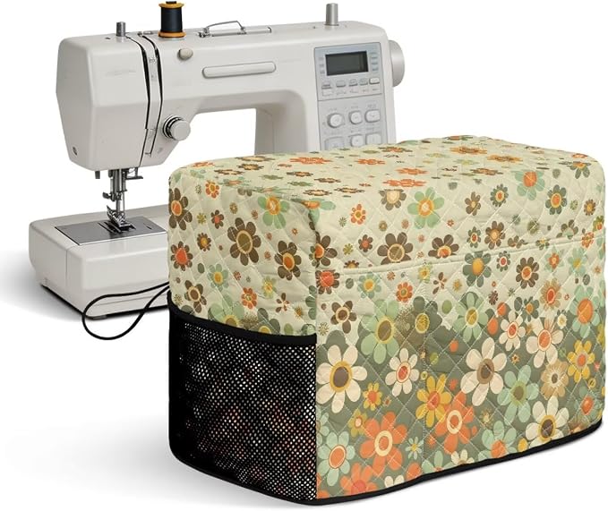 Sewing Machine Cover Polyester Febric Retro Daisy Cottage Print | Dust Pet Hair Protection,Quilting Design,Fits Standard Singer,Brother Janome Machines,Protecting Decorating Your Sewing Space