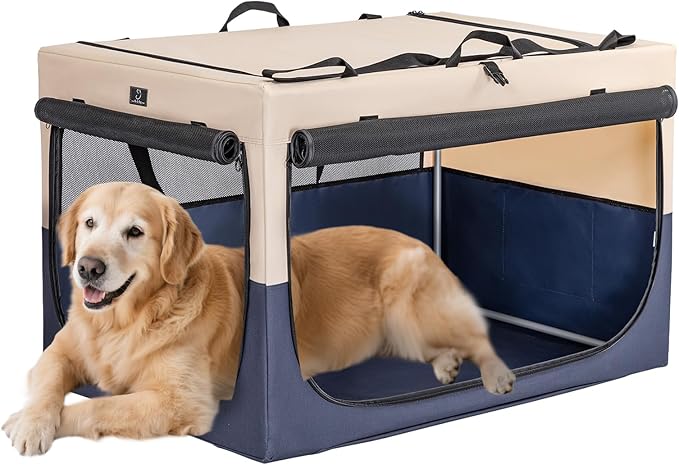 A 4 Pet 40-in Collapsible Soft Dog Crate, Large Dogs, Travel | patented screw frame, Lockable zippers, waterproof base, washable cover, outdoor/indoor/car