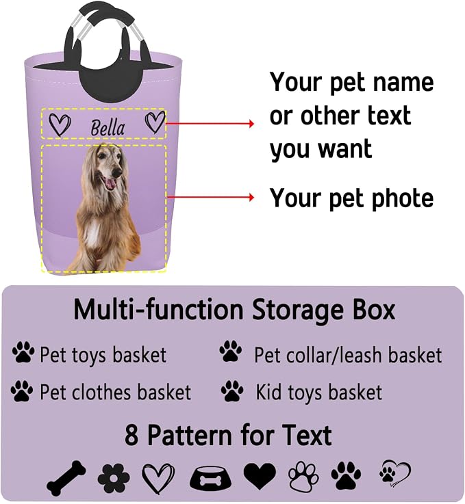 Personalized Extra Large Dog Toy Storage Basket Bin Collapsible Custom Pet Stuff Box Chest Container for Living Room Organizer for Dog Toys,Dog Food,Blankets,Clothing (Lavender)