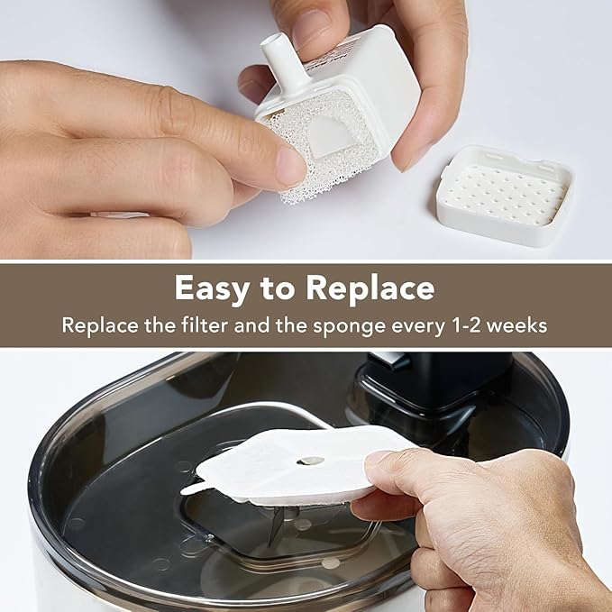 Smartoo 12 Packs Official Replacement Filters and 12 Packs Sponges for 152oz/4.5L Wireless Cat Water Fountain PTM-643