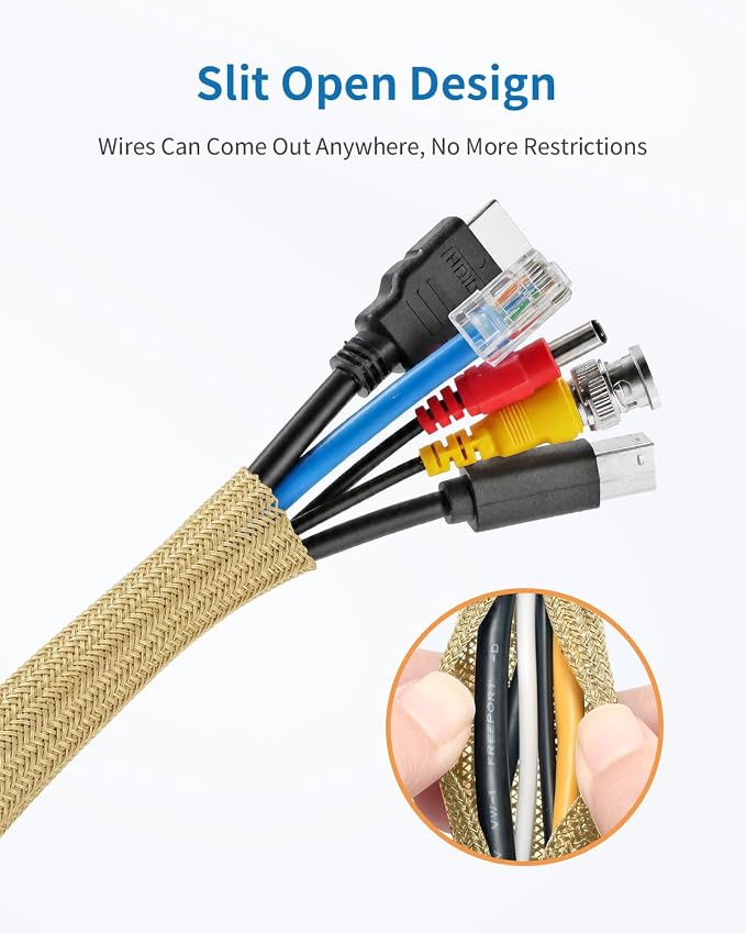 Yecaye 30ft - 1/2 inch Cord Protectors from Pets no Chew, Gold | Split Cable Management Sleeves, Wire Loom Tubing for TV USB Cord Protector, Cord Covers for Pets Bite-Resistant