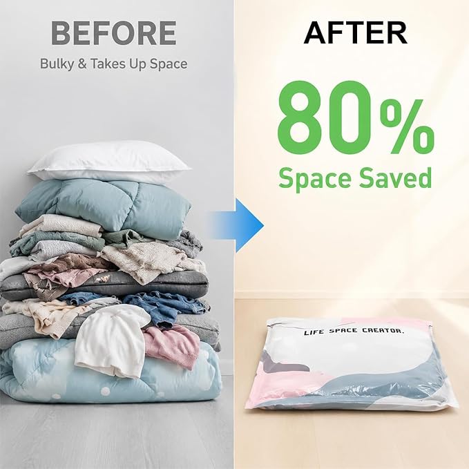 No Pump Vacuum Storage Bags,2026 New No Pump Large Vacuum Storage Compression Bags,Thick and Airtight Reusable Organizer Suitable for Clothes, Blankets, Bedding, Travel, and Closet Storage (3, Large)