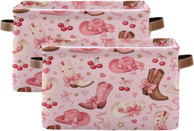 Kigai Storage Basket, Fabric Collapsible Closet Organizer Bin | Western Print Waterproof Foldable Canvas Basket with Handles for Shelves, Nursery, Closet, Bedroom & Bathroom