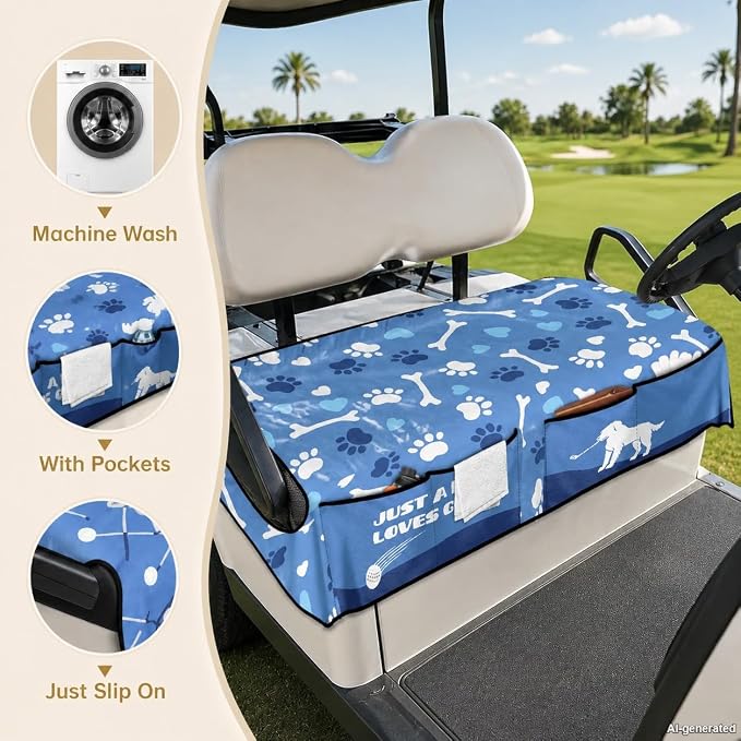 Dog Paw Golf Cart Seat Covers, Universal Golf Accessories with Pockets, Non Slip Towel Blank for Club Car