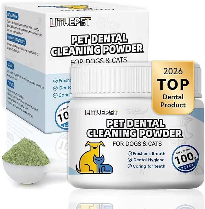 Dog Dental Powde - Dog Teeth Cleaning Powder, Reduces Plaque & Bad Breath - Teeth Cleaning Made Easy Eliminate,Dog Dental Powder and Cats Breath Freshener,Tartar Remover for All Dog (Large)