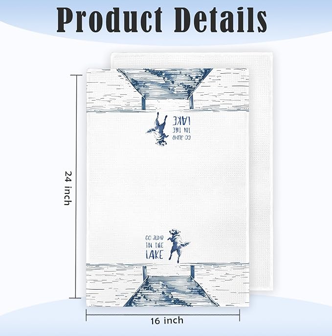 Golden Retriever Lake House Decor Dish Towels,Lake House Gifts,Funny Lake Dog Kitchen Towels Decorative,Dog Lover Mom Gifts Hand Towels Drying Cloth for Kitchen Bathroom Decor,16x24 Inch